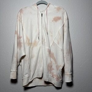 POL Hoodie Sweatshirt Jacket Womens M Pink Tie Dye Waffle Knit Dolman Sleeve